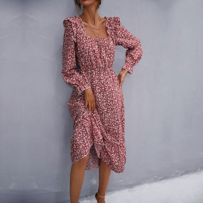 Damen Maxikleid mit Rüschendetails und floralem Muster