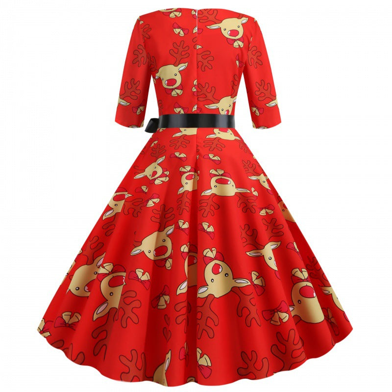 Damen Swingkleid Rentierdesign Tailliert Eveloria
