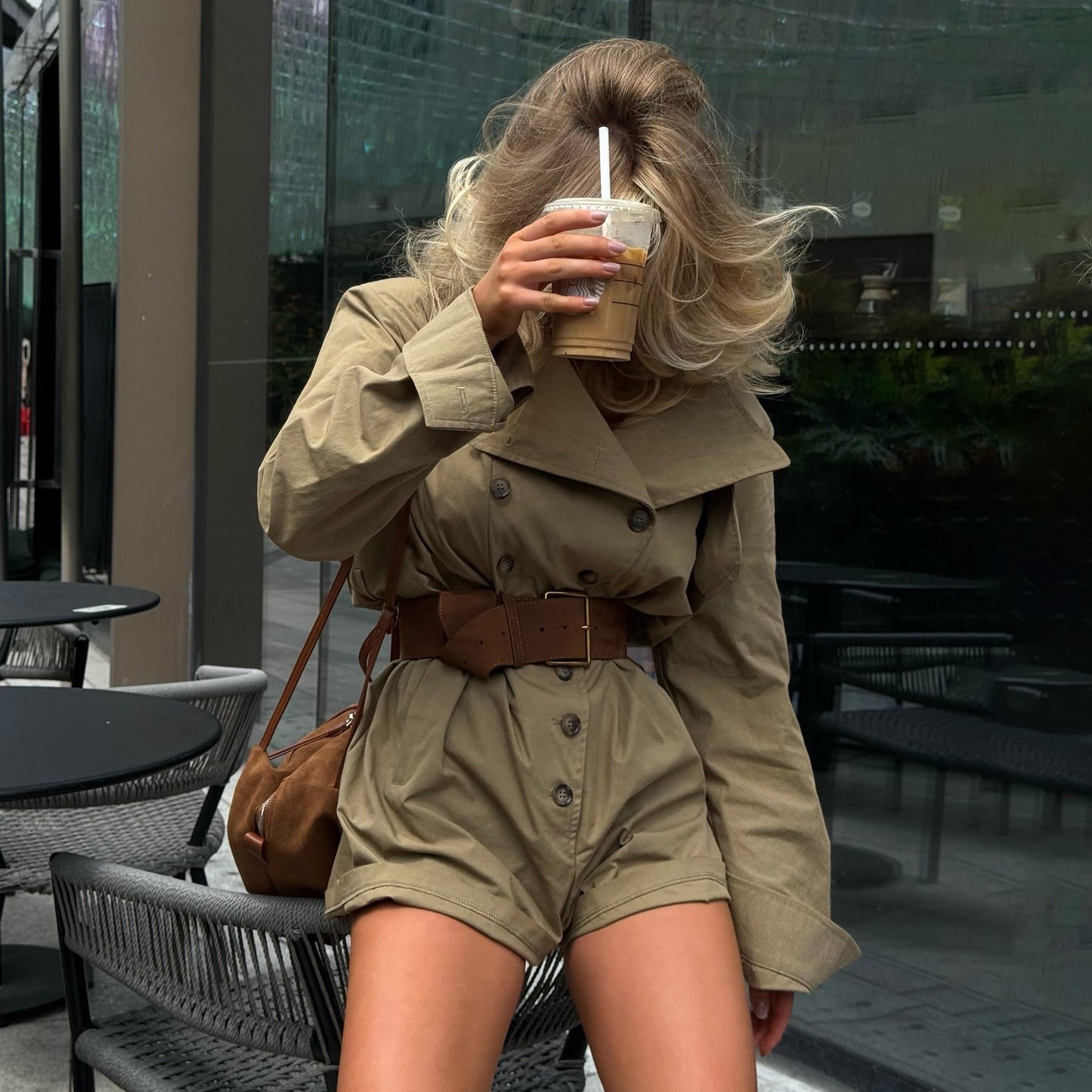 Damen Trenchcoat Knielang Gürtel Eveloria