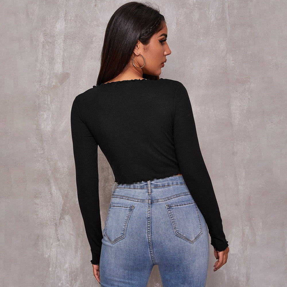 Damen Cropped mit Schnürung Rüschendetails Elegant