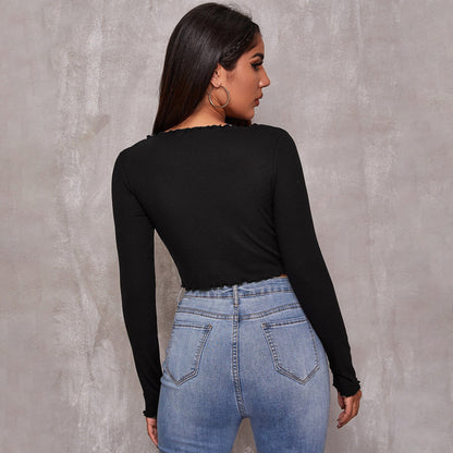 Damen Cropped mit Schnürung Rüschendetails Elegant