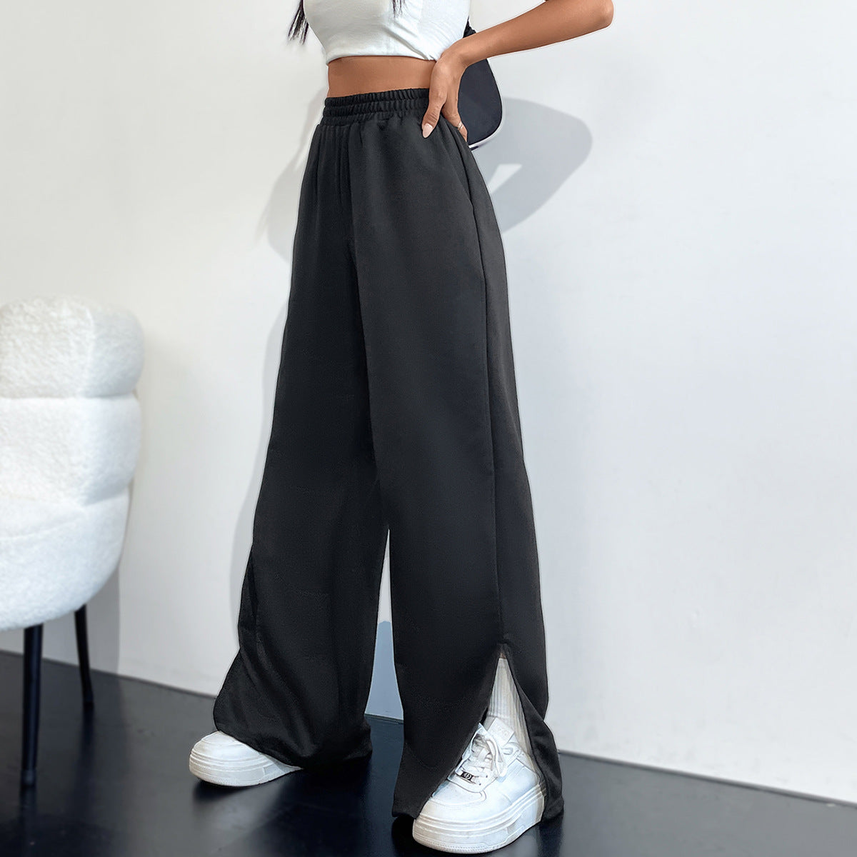 Damen Freizeithose Weit Geschnitten Seitliche Schlitzen Eveloria - Eveloria
