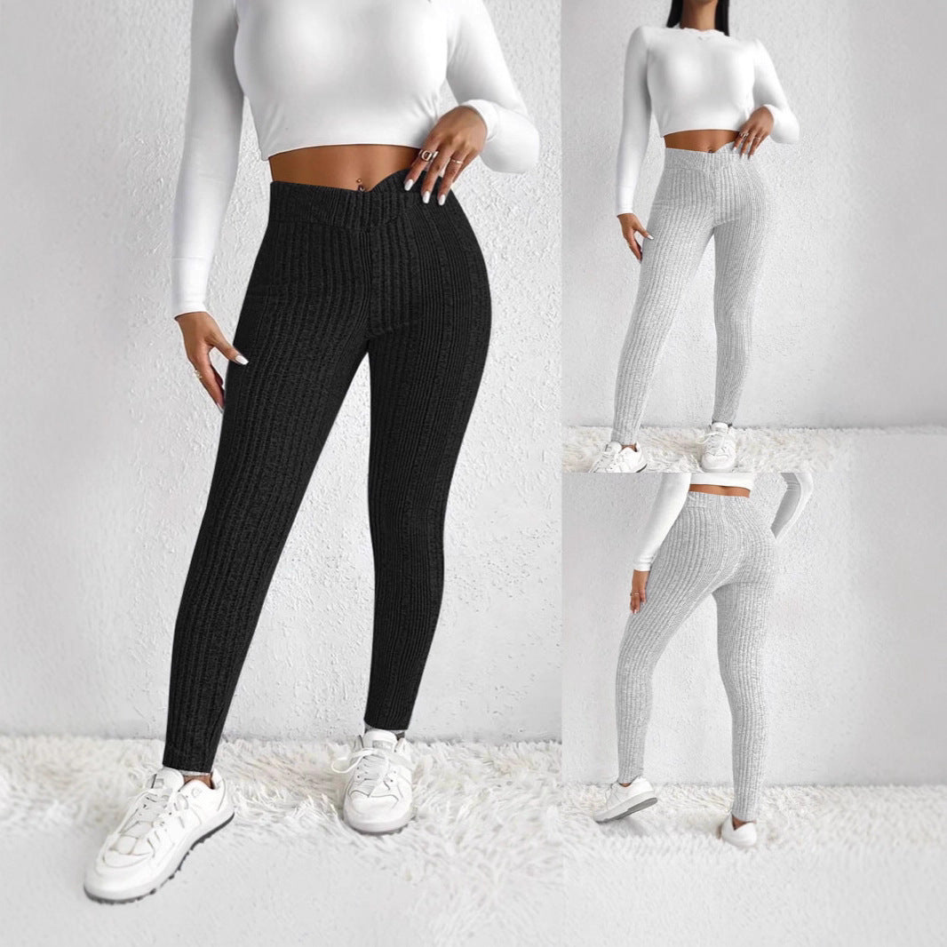 Damen Leggings Figurbetonter Stoff Streifenmuster Schwarz - Eveloria