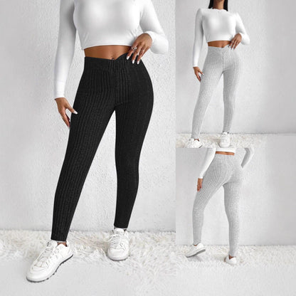 Damen Leggings Figurbetonter Stoff Streifenmuster Schwarz - Eveloria