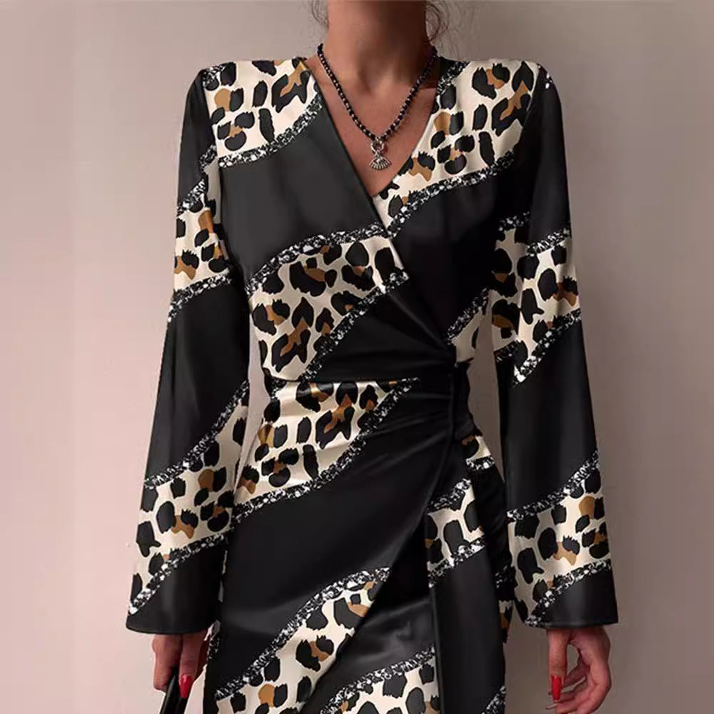 Damen Hemdblusenkleid Tailliert Muster Eveloria