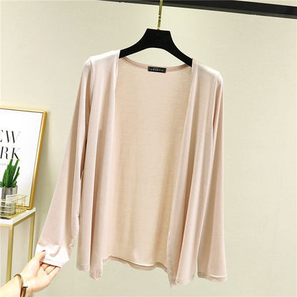 Damen Strickjacke Leicht Offener Schnitt Länge Ärmel Beige