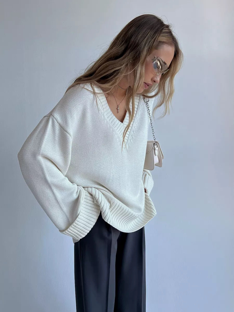 Damen Strickpullover V-Ausschnitt Lässig Eveloria