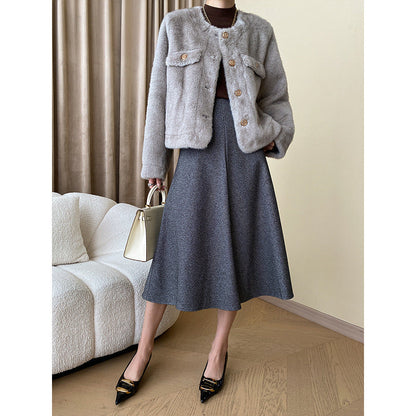 Damen Teddyjacke Weich Mit Knöpfen Und Taschen Beige
