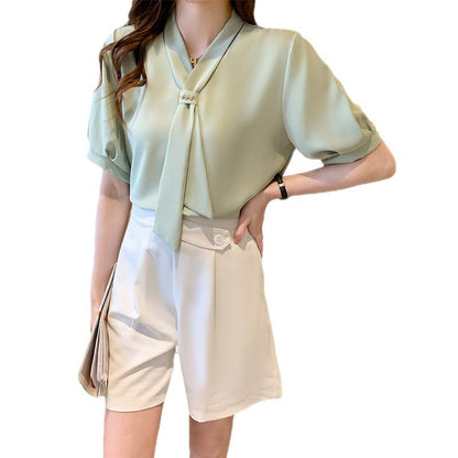 Damen Bluse Dekorativer Schlupf Elegant Puffärmel