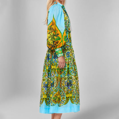 Damen Longshirt-Kleid Voluminöse Ärmel Paisley-Muster Eveloria
