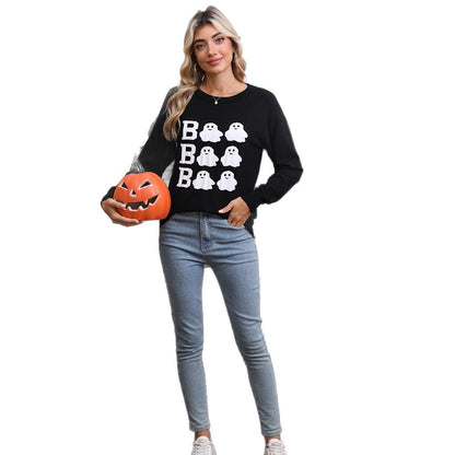 Damen Halloween Pullover Gestrickt Geistermotiv Weite Passform