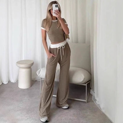 Damen Loungewear-Set Cropped Oberteil Weite Hose Eveloria