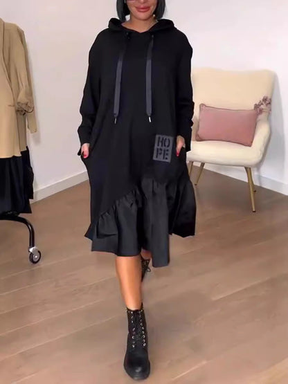 Damen Hoodie-Kleid Voluminöser Rock Praktische Taschen