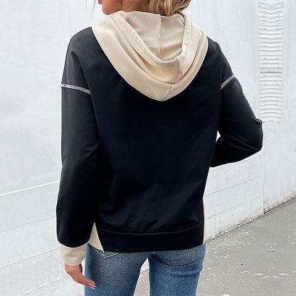 Damen Kapuzenpullover mit Taschen Kontrastärmel Grau