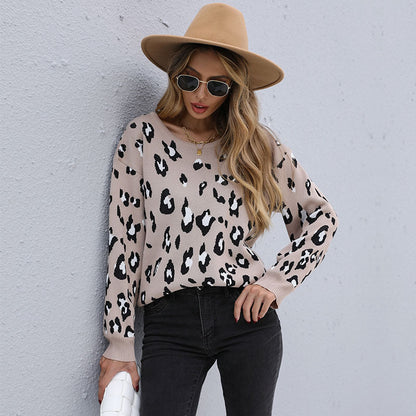 Damen Strickpullover Leo-Print Lässig Grün
