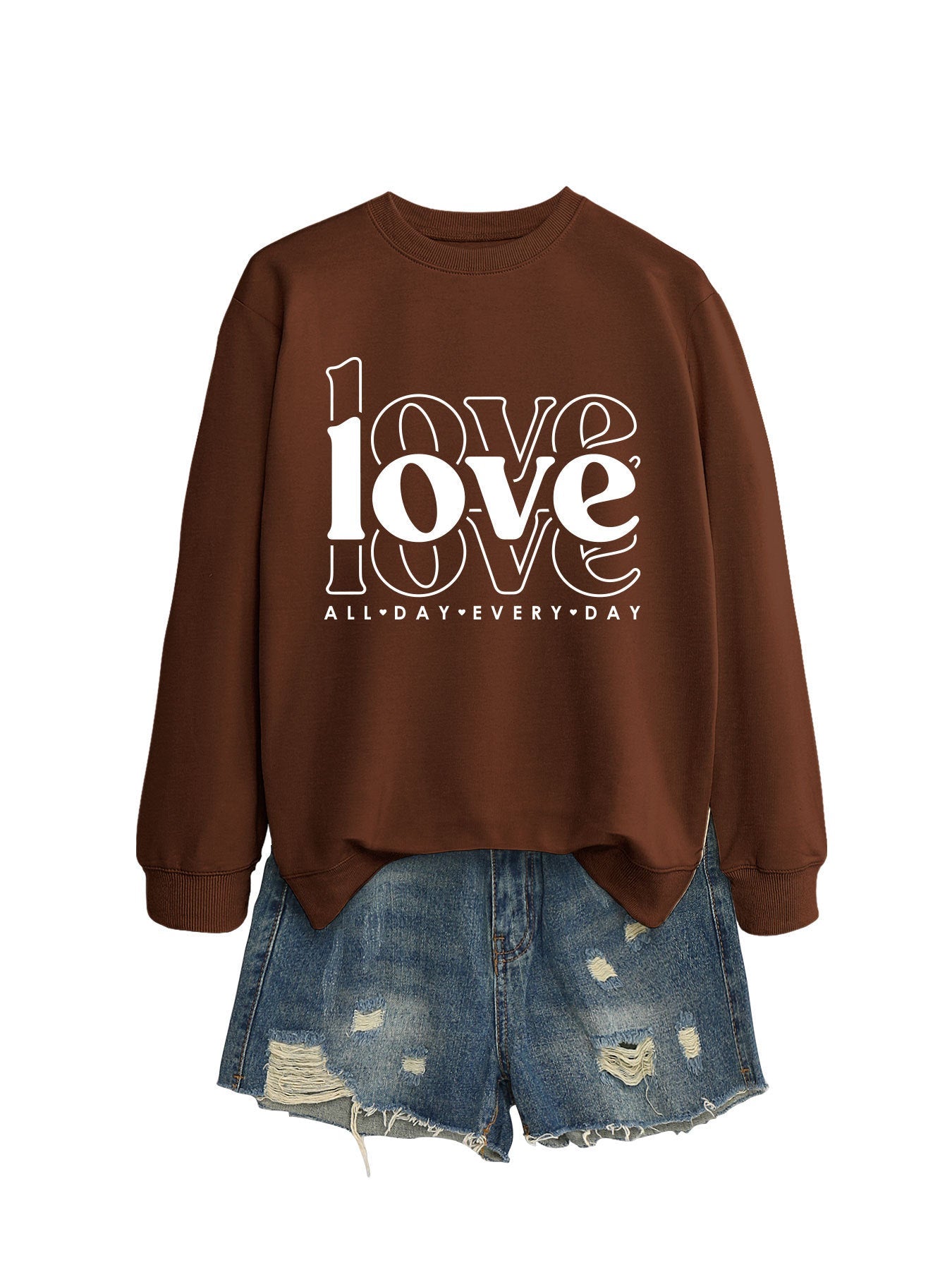 Damen Sweatshirt Voluminöse Ärmel Love-Print Grau Eveloria