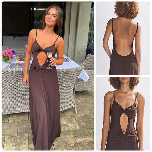Damen Maxikleid Lang Cut-Out-Design Weich Schwarz Eveloria - Eveloria