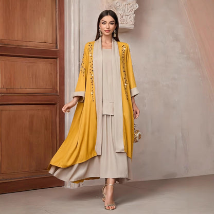 Damen Langarmkimono Dekorative Applikationen Asymmetrisch
