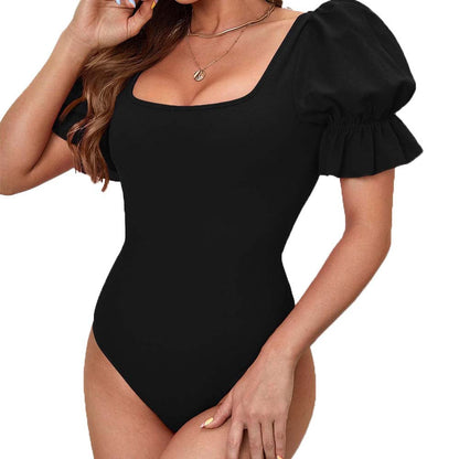 Damen Body Puffärmel Quadrat Ausschnitt Eveloria