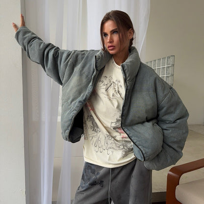 Damen Oversized Steppjacke Hochkragen Eveloria