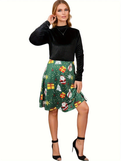 Damen Kleid Karomuster Hochgeschlossen Fließender Rock Eveloria