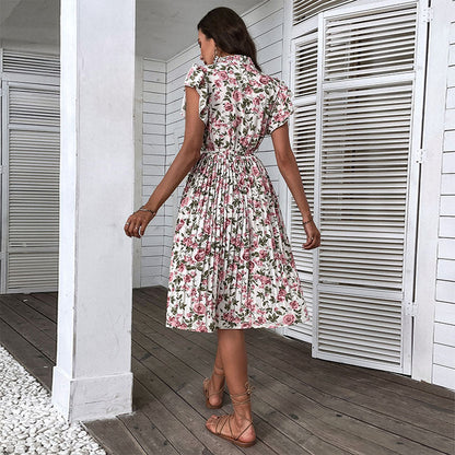 Damen Kleid Florales Muster Rüschenbesatz Eveloria