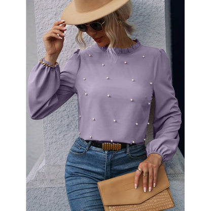 Damen Bluse Perlenverzierung Rüschendetails