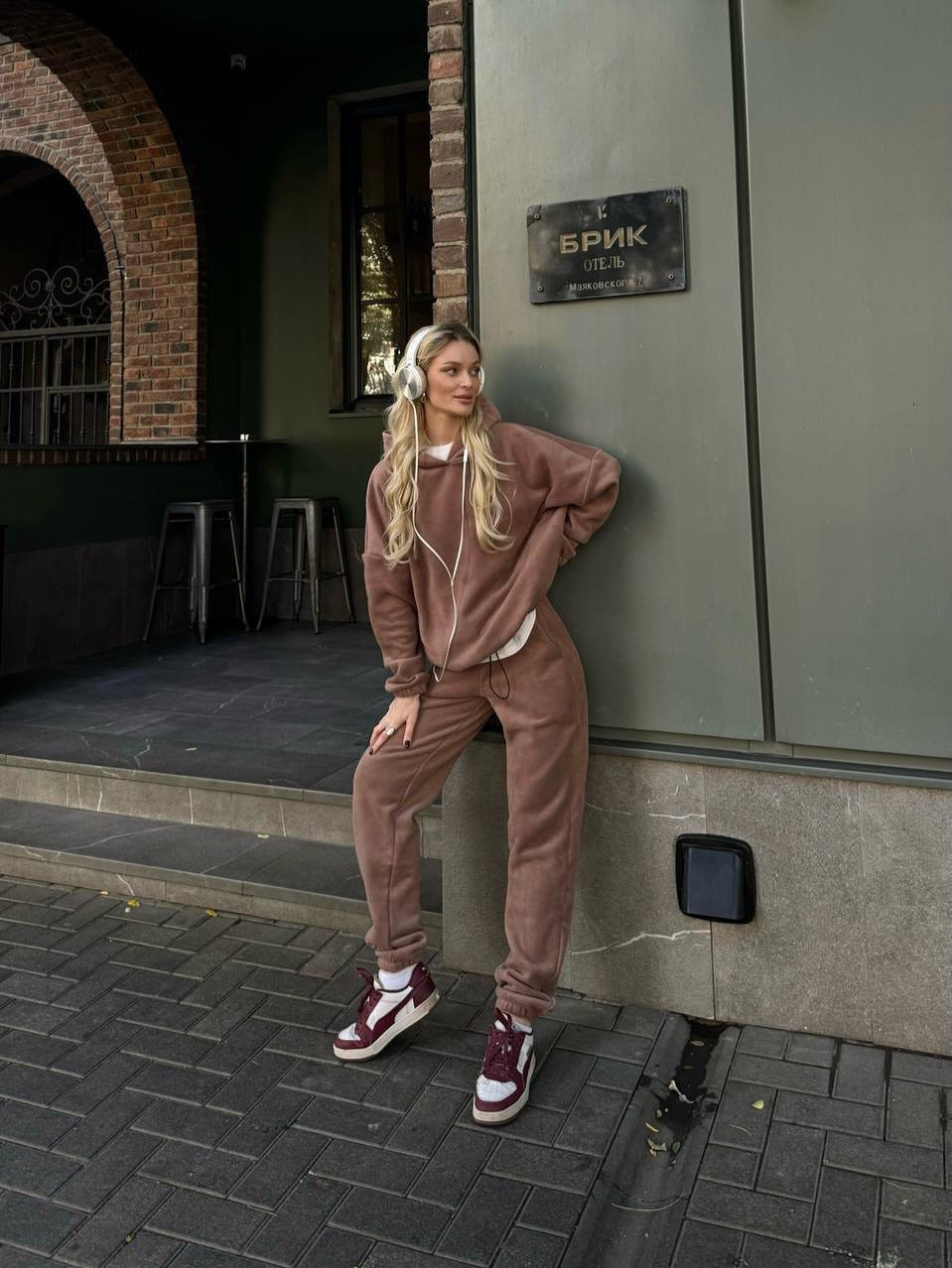 Damen Fleece-Jogginganzug Hochbündig Mit Taschen Grau Eveloria