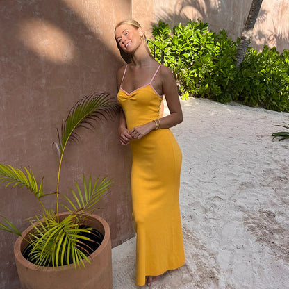 Damen Maxikleid Spaghettiträger Figurbetonend Elegantes