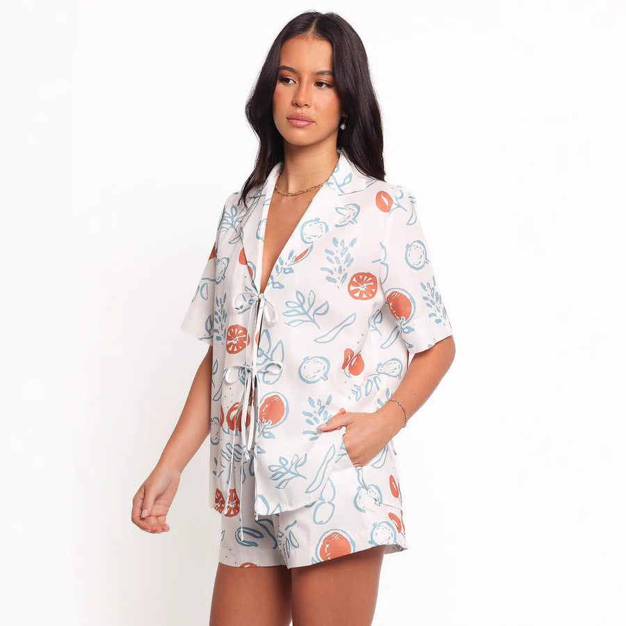 Damen Set Kurze Bluse Shorts Fruchtig Eveloria