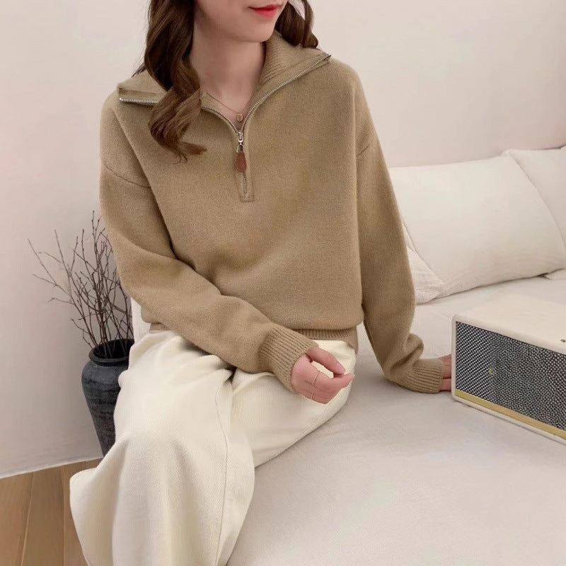 Damen Pullover Stehkragen Reißverschluss Eveloria