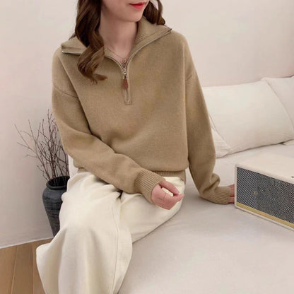 Damen Pullover Stehkragen Reißverschluss Eveloria