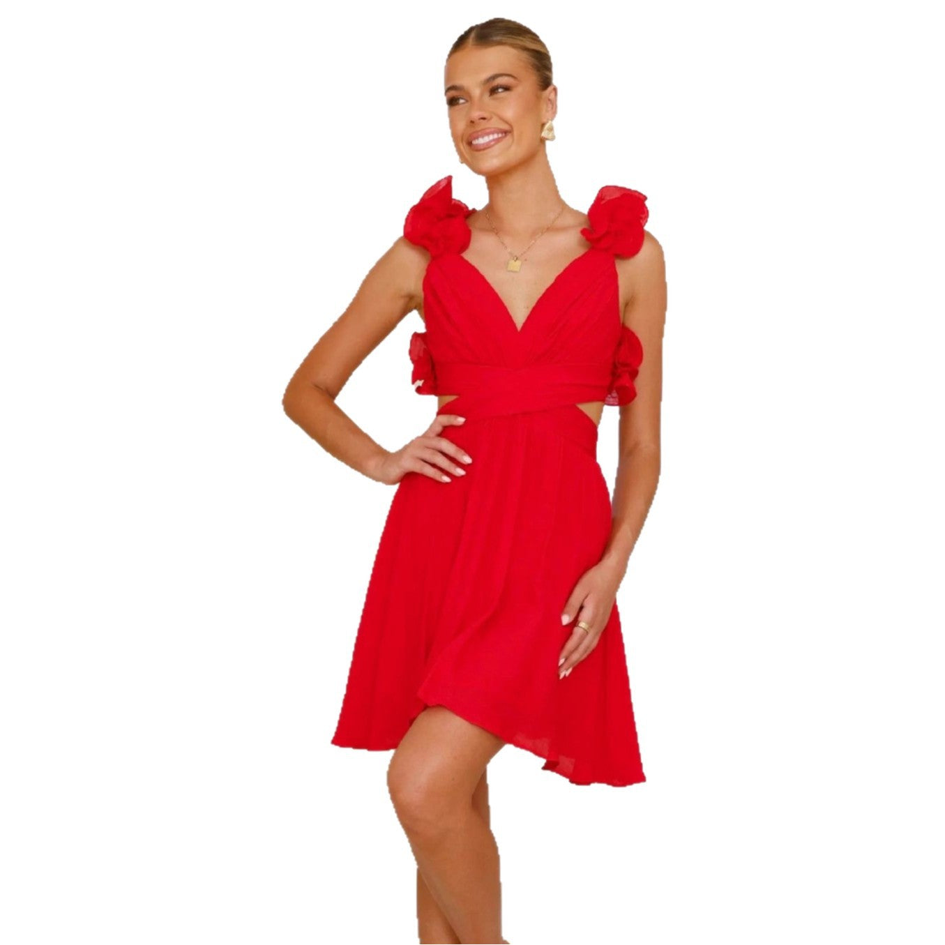 Damen Sommerkleid Rüschendetails Tailliert Eveloria