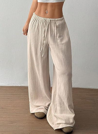 Damen Sommerhose Weite Luftdurchlässig Kordelzug Beige
