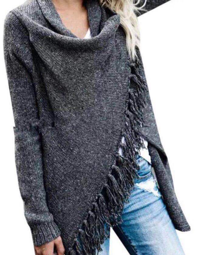 Damen Poncho mit Fransen Eveloria Gemütlich