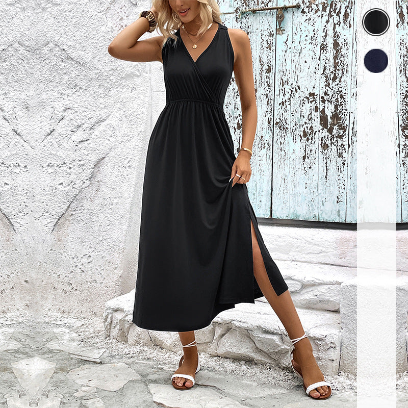 Damen Maxikleid Wickeloptik Seitenschlitz Eveloria - Eveloria