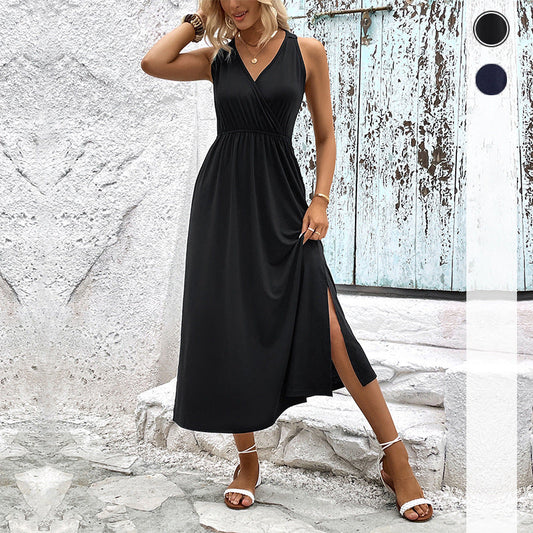Damen Maxikleid Wickeloptik Seitenschlitz Eveloria - Eveloria