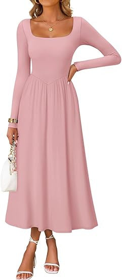 Damen Midi-Kleid mit Quadratausschnitt und langen Ärmeln Eveloria
