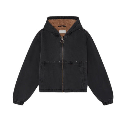 Damen Jeansjacke Kapuze Taschen Eveloria