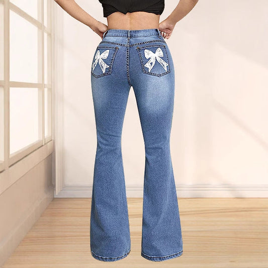 Damen Schlagjeans Dekorativen Schleifen - Eveloria