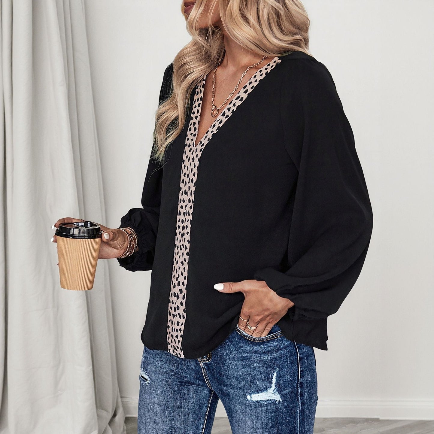 Damen Bluse Tiermuster Lässig Elegantes Design Eveloria
