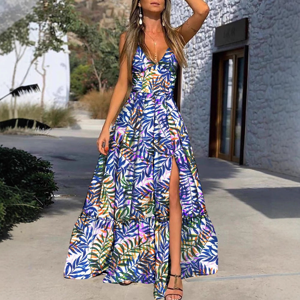 Damen Maxikleid Blumenmuster Hochschlitz Eveloria - Eveloria