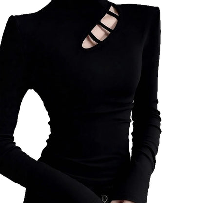 Damen Langarm-T-Shirt Asymmetrischer Ausschnitt Eveloria