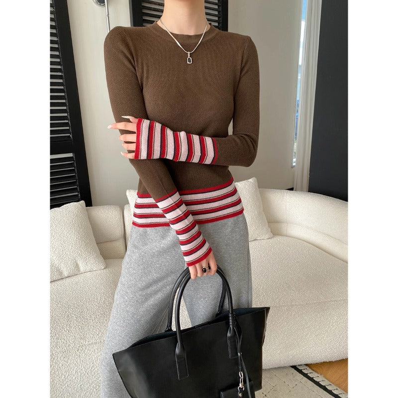 Damen Strickpullover Streifenmuster Eveloria