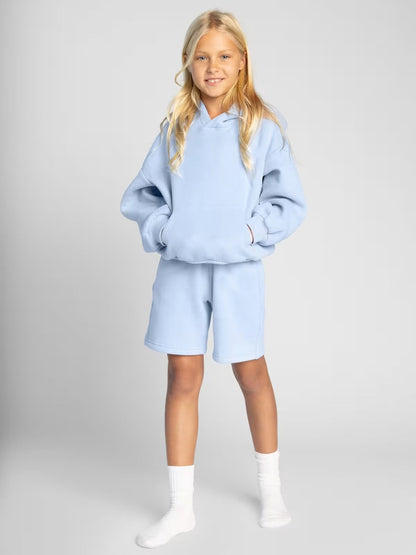 Damen Sportliches Kurzarm-Set Kapuze Bequeme Shorts Eveloria