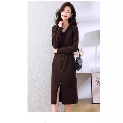 Damen Midi-Kleid Knöpfe Tailliert Eveloria