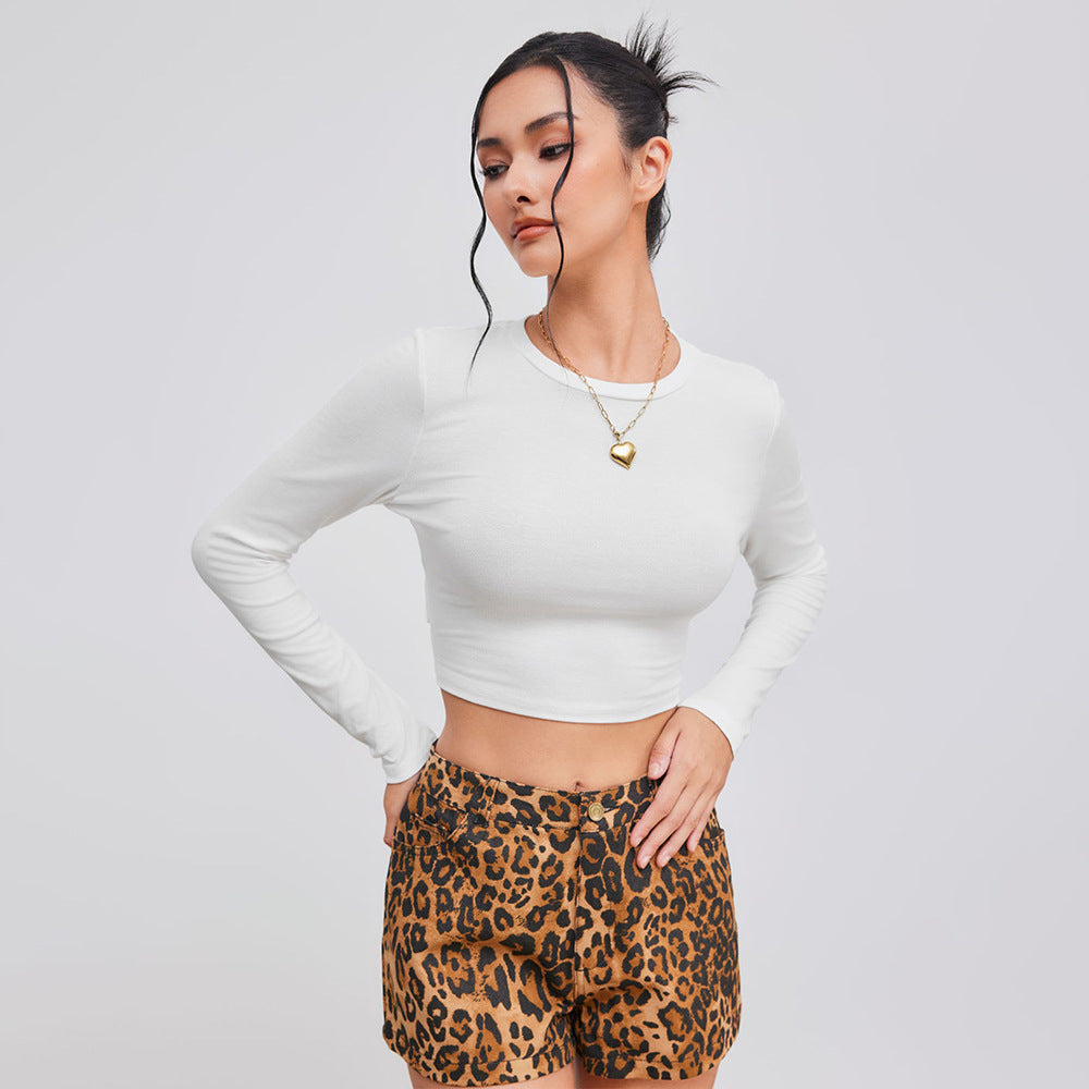 Damen Langarmshirt Rundhalsausschnitt Figurbetonter Stil Schwarz - Eveloria