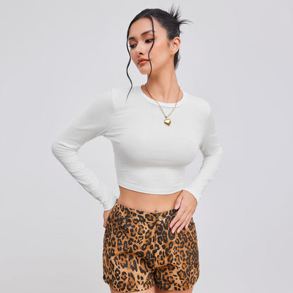 Damen Langarmshirt Rundhalsausschnitt Figurbetonter Stil Schwarz - Eveloria