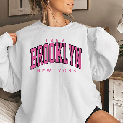 Damen Sweatshirt Brooklyn-Print Baumwolle Bequem Grau