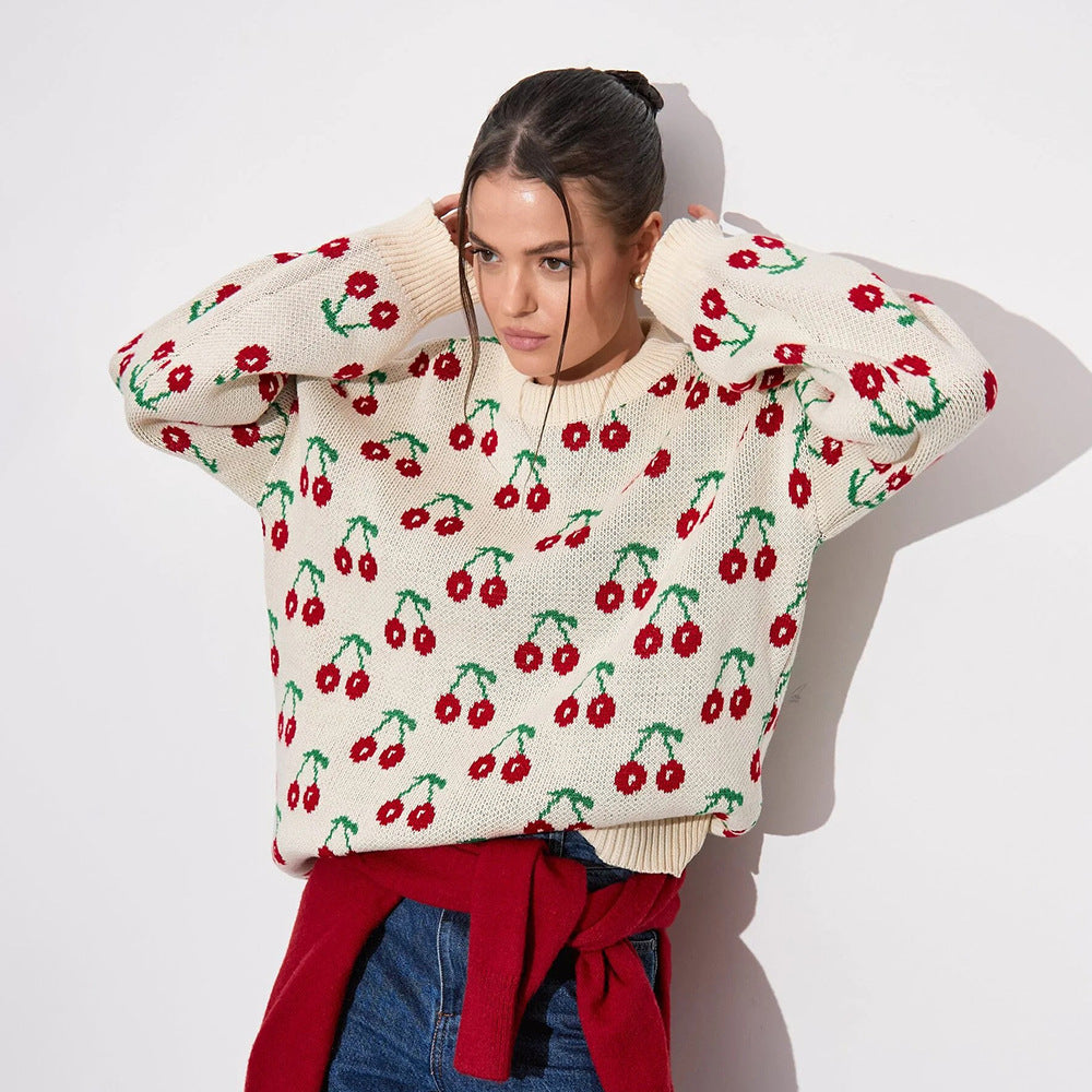 Damen Strickpullover Gemustert Fruchtig Lässig - Eveloria